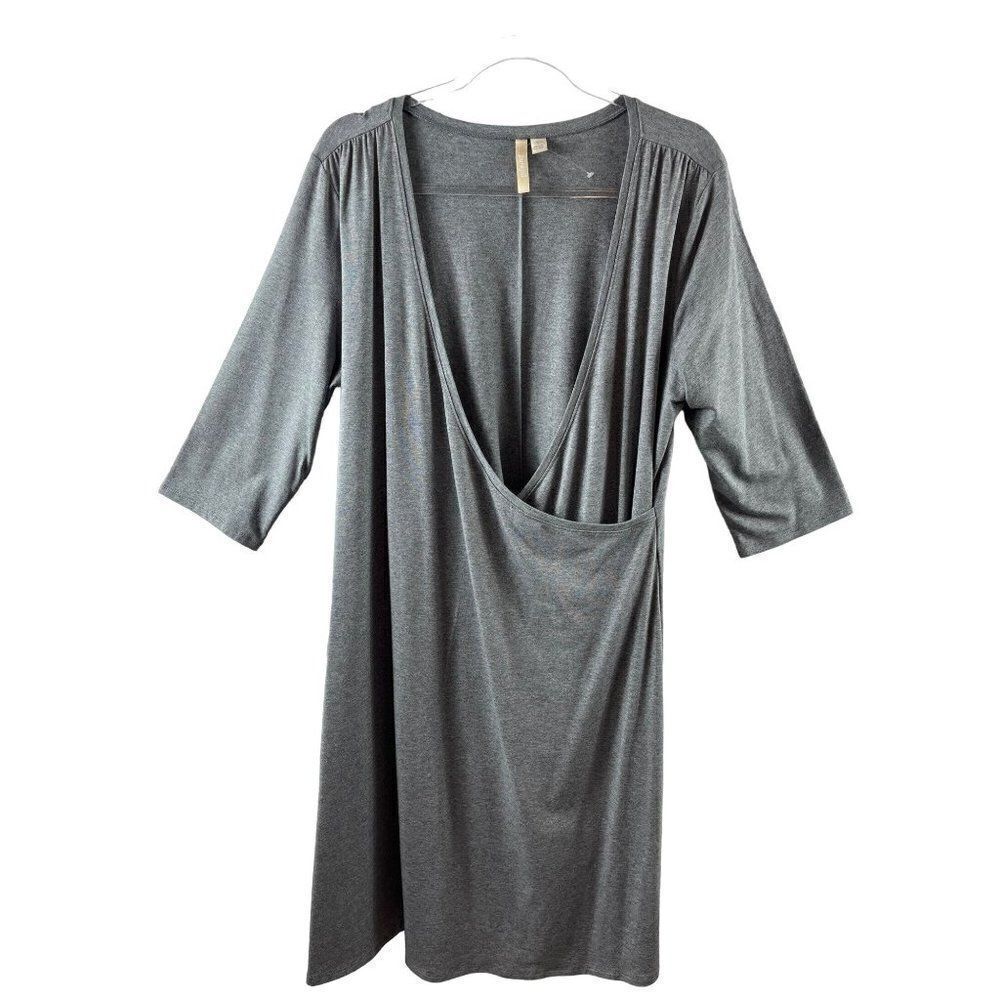J. Jill Pure Jill Faux Wrap V-Neck Jersey Shift Dress Large Gray Modal Stretch